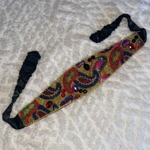 Carla Marchi Medium vintage beaded paisley black gold colorful belt 1980s